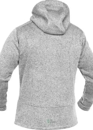 Graue Fleecejacke mit Kapuze, Rückansicht, langärmelig, Outdoor-Bekleidung