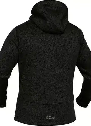 Schwarzer Kapuzenpullover mit langen Ärmeln, Rückansicht, neutraler Hintergrund