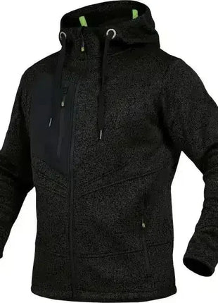 Schwarze Herren Fleecejacke mit Kapuze, Reißverschluss und Brusttasche, modern geschnitten