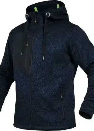 Dunkelblaue Herren-Fleecejacke mit Kapuze, Reißverschlüssen und Brusttasche, Outdoor-Bekleidung