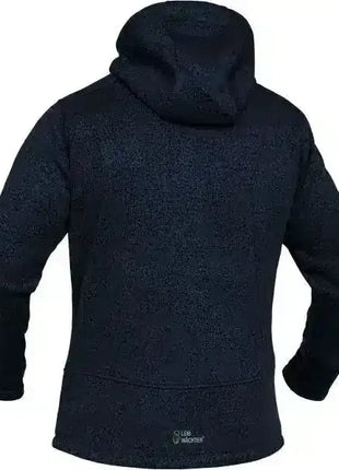Schwarze Fleecejacke mit Kapuze, Rückansicht, warme Arbeitsjacke für Männer