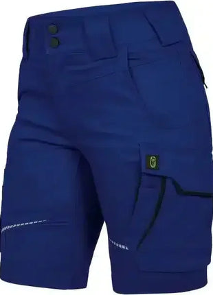 Blaue Arbeitsshorts mit Seitentaschen und reflektierenden Elementen, robuste Berufskleidung