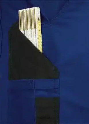 Blauer Arbeitshose mit Zollstock in Seitentasche, robuste Berufsbekleidung Detailansicht