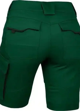 Grüne Arbeitsshorts mit mehreren Taschen, robuste Berufsbekleidung Rückansicht.