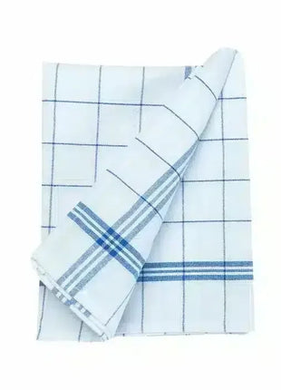 Weißes Baumwoll-Geschirrtuch mit blauem Karomuster, saubere Küchenhygiene, Profiqualität