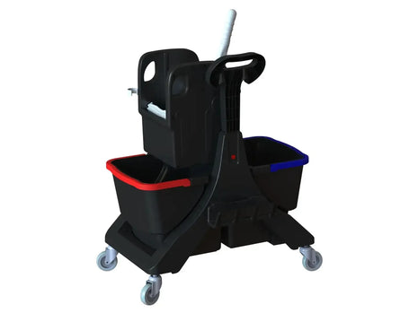 Doppel-Fahrwagen für professionelle Reinigung mit Eimer, Presse und Rollen, hygienisch