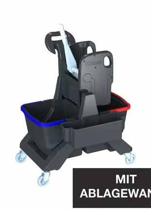 Reinigungswagen mit Doppelfahreimer, Ablagewanne und Mopphalter, professionelle Hygiene