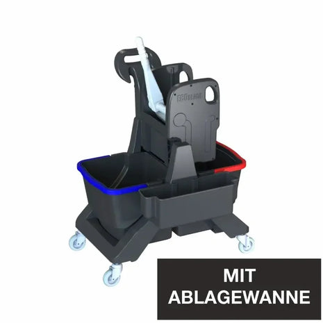 Reinigungswagen mit Doppelfahreimer, Ablagewanne und Mopphalter, professionelle Hygiene
