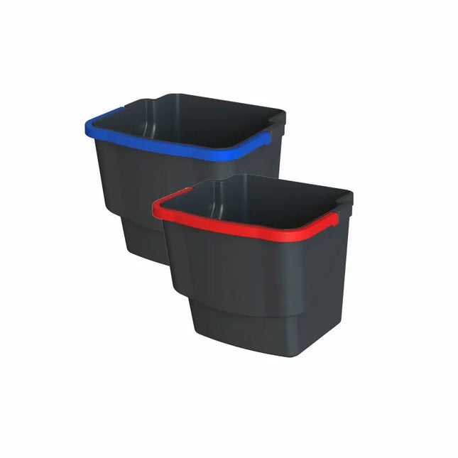 "ECOBLACK KUNSTSTOFFEIMER SCHWARZ 20 LITER GRIFF IN BLAU UND ROT