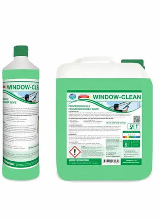Professionelle Fensterreiniger Seife, 1-Liter-Flasche und 5-Liter-Kanister, grün-weiß