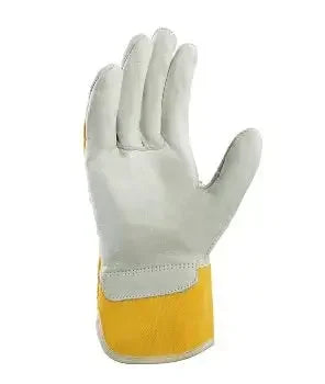 Arbeitshandschuh aus Leder in Gelb und Weiß, Schutz für Hände bei Bau und Handwerk