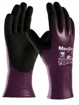 MaxiDry Schutzhandschuhe lila-schwarz, nahtlos, für Hygiene und Medizin, rutschsicher