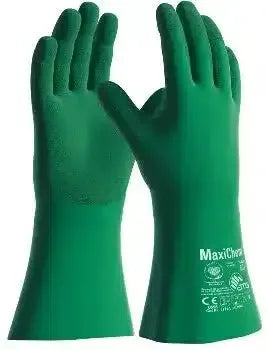 Grüne Chemikalienschutz-Handschuhe, MaxiChem, für professionelle Hygiene und Arbeitsschutz