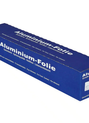 Aluminiumfolie Großrolle in blauer Verpackung, reißfest und lebensmittelecht, Hygienebedarf