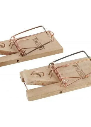 Zwei Holz-Mausefallen mit Metallbügel, hygienisch, zur professionellen Schädlingsbekämpfung
