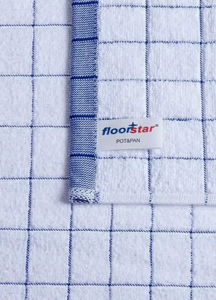 Weißes Küchenhandtuch mit blauem Karomuster, saugfähig, robust, für professionelle Hygiene