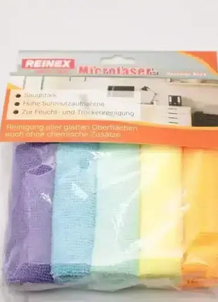Reinex Mikrofasertücher im 5er-Pack, mehrfarbig, für die hygienische Reinigung glatter Oberflächen.