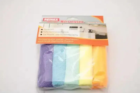 Reinex Mikrofasertücher im 5er-Pack, mehrfarbig, für die hygienische Reinigung glatter Oberflächen.