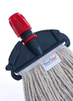 Baumwollmopp mit robustem Kunststoffkopf und rotem Drehverschluss, professionelle Reinigung
