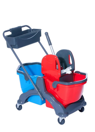 Putzwagen mit Doppelfahreimer, Reinigungswagen für professionelle Hygiene, farbig, auf Rollen