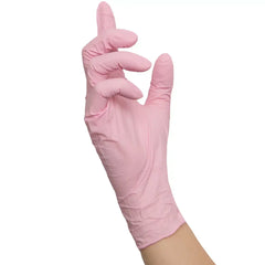 NITRAS PINK WAVE, Nitril-Einmalhandschuhe, rosa (Farbcode: 6300), unsteril, Rollrand, puderfrei, hergestellt nach EN 455,beidseitig tragbar (linke und rechte Hand), medizinische Handschuhe, mikrogeraute Fingerspitzen, Farbleitsystem für Größen, AQL 1,5, Schutz gegen Mikroorganismen, Bakterien und Viren, Box à 100 Stück