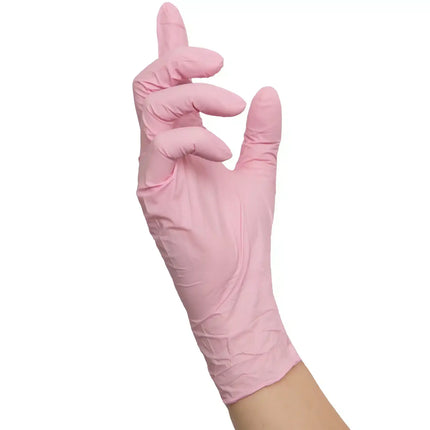 NITRAS PINK WAVE, Nitril-Einmalhandschuhe, rosa (Farbcode: 6300), unsteril, Rollrand, puderfrei, hergestellt nach EN 455,beidseitig tragbar (linke und rechte Hand), medizinische Handschuhe, mikrogeraute Fingerspitzen, Farbleitsystem für Größen, AQL 1,5, Schutz gegen Mikroorganismen, Bakterien und Viren, Box à 100 Stück