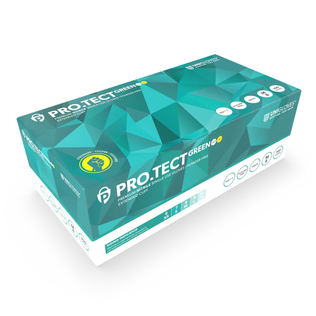 PRO.TECT GREEN HD+ Robuste Nitrilhandschuhe mit langer Stulpe in Grün