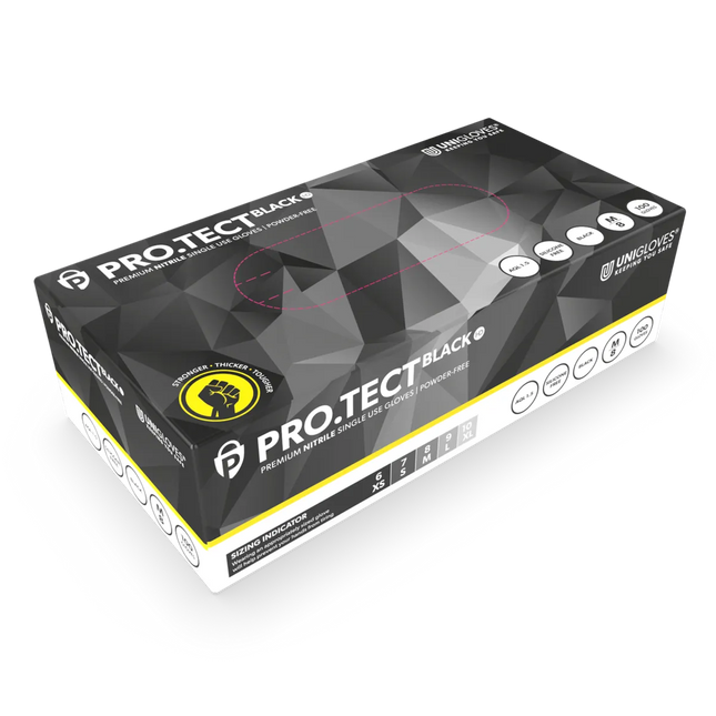 PRO.TECT BLACK HD+ Robuste Nitrilhandschuhe mit langer Stulpe in Schwarz