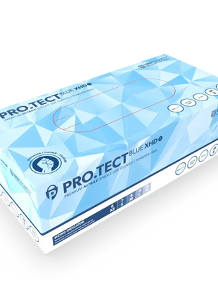 Blaue Schachtel Einmalhandschuhe aus Nitril, puderfrei, PRO.TECT BLUE XHD, hygienisch verpackt