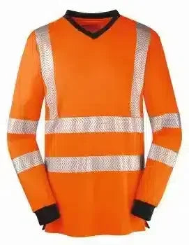 Warnschutz-Shirt langarm in Orange mit reflektierenden Streifen, PSA, Arbeitsschutz, Sicherheit