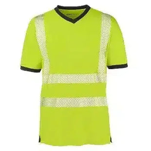 Neongelbes Warnshirt mit reflektierenden Streifen, kurzärmelig, für Arbeitsschutz