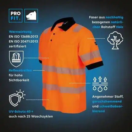 Warnschutz Poloshirt, neonorange, mit UV-Schutz L