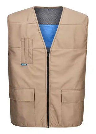 Beige Schutzweste mit Reißverschluss, mehreren Taschen, für medizinische und Hygieneanwendungen