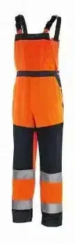 Warnschutz Latzhose in orange mit reflektierenden Streifen, professionelle Schutzkleidung