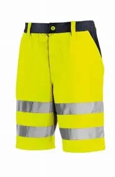 Warnschutz Shorts gelb mit reflektierenden Streifen, Arbeitsschutz, hohe Sichtbarkeit, PSA