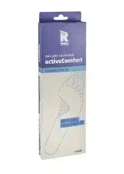 Einlegesohlen activeComfort für mittlere Fußgewölbe, hygienisch, medizinisch, Verpackung Vorderansicht