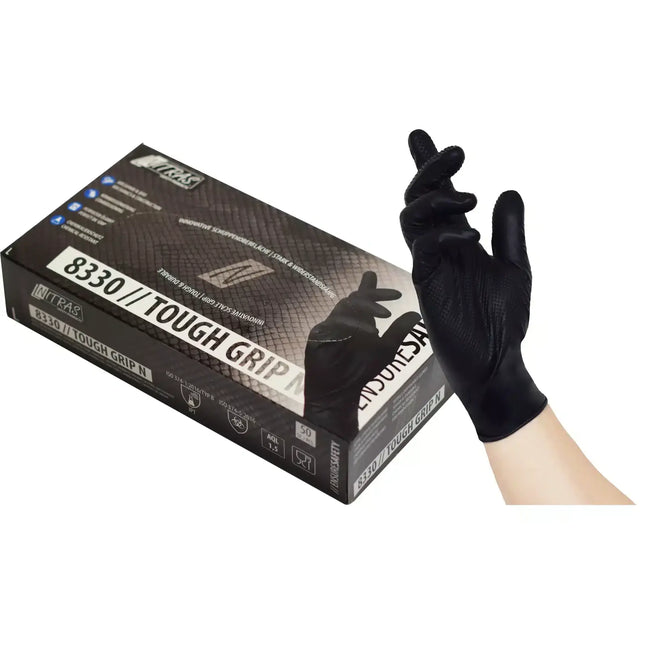 NITRAS TOUGH GRIP N | Nitrilhandschuhe mit Grip | schwarz | 50 Stück