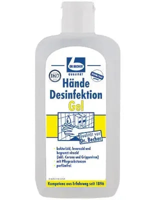 Flasche mit Hände Desinfektion Gel, antibakteriell, parfümfrei, Dr. Bechter, Hygieneprodukt