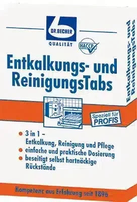 Dr. Becher Entkalkungs- und Reinigungstabs Verpackung, 3-in-1 Tabs für Kaffeemaschinen, Profi-Hygieneprodukt