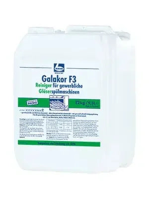 Galakor F3 Reiniger Kanister 12kg für gewerbliche Gläserspülmaschinen, weißer Kunststoffbehälter