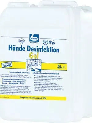 5L Kanister Hände Desinfektionsgel von Dr. Becher, professionelle Handhygiene, transparent, blaues Etikett
