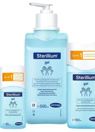 Sterillium Gel Flaschen, Hände-Desinfektionsmittel mit hautpflegenden Komponenten, 35ml, 100ml, 500ml.