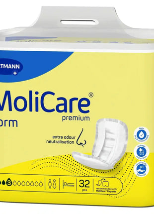 MoliCare Form premium Inkontinenzvorlagen, 32 Stück, gelbe Verpackung, für Erwachsene, extra Geruchsschutz.