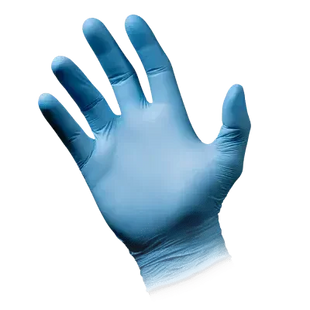 Blaue Einweghandschuh aus Nitril, medizinisch, Schutz für Hygiene und Pflege, Hand geöffnet