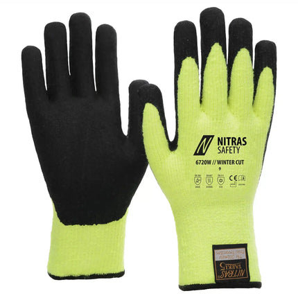 NITRAS TAEKI WINTER CUT Schnittschutzhandschuhe 6720W in neongelb/schwarz