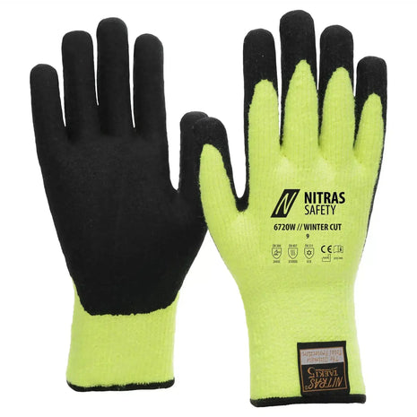 NITRAS TAEKI WINTER CUT Schnittschutzhandschuhe 6720W in neongelb/schwarz