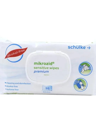 Mikrozid sensitive wipes premium, alkoholfreie Desinfektionstücher, 50 Stück, für empfindliche Oberflächen.