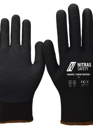 Schwarze Schutzhandschuhe Nitras Safety, Winter-Arbeitshandschuhe mit Beschichtung, Hygieneprodukt