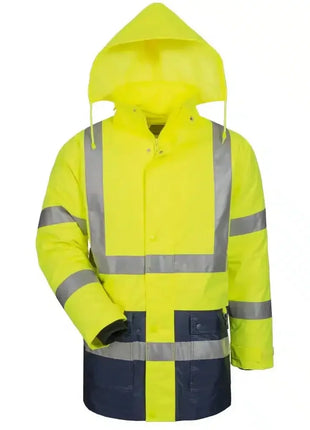 Warnschutzjacke gelb mit Kapuze und Reflexstreifen, wetterfest für Arbeitssicherheit
