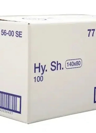 Großer Karton mit Aufdruck Hy. Sh. 140x80, Hygieneschutz, Medizinprodukte, Barcode sichtbar